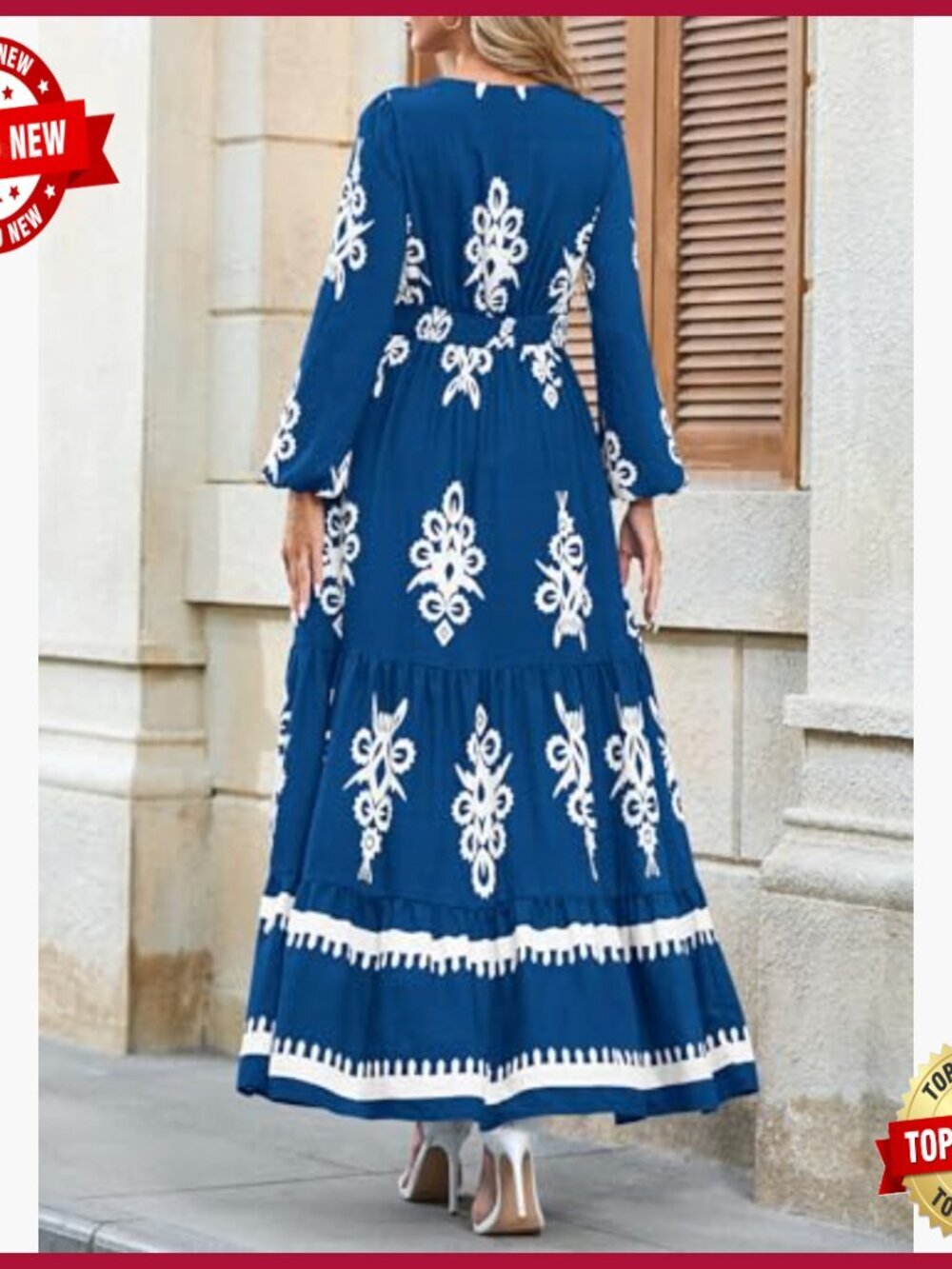 Long Sleeve V-Neck Maxi Dress, Boho Floral, Flowy A-Line, Wedding Guest - Picture 5 of 7